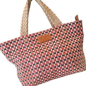 Kate Spade Red and Black Leather and Woven Tote Shoulder Bag